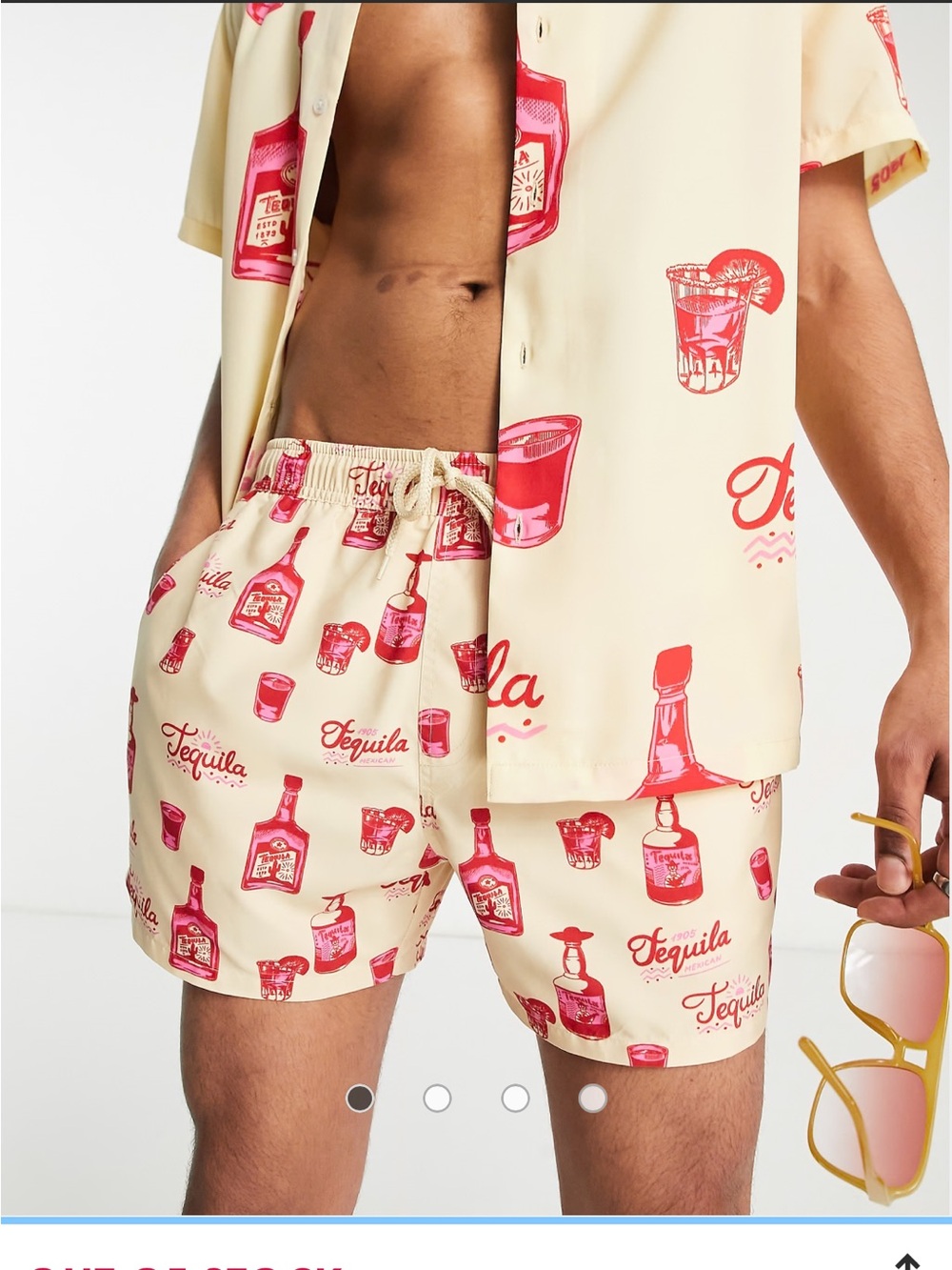 ASOS Design Swim Set Tequila Print M shorts + button down Butter Pale yellow